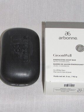 NEW In Box Arbonne GroomWell Energizing Soap Bar With Charcoal 5 oz
